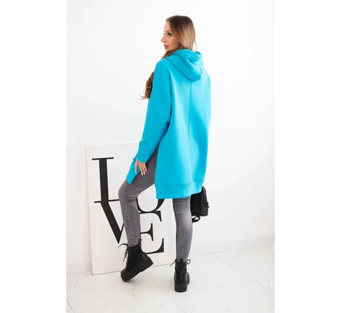Zateplená mikina s kapucňou s rozparky na bokoch tyrkysová Zateplená mikina s kapucňou s rozparky na bokoch tyrkysová