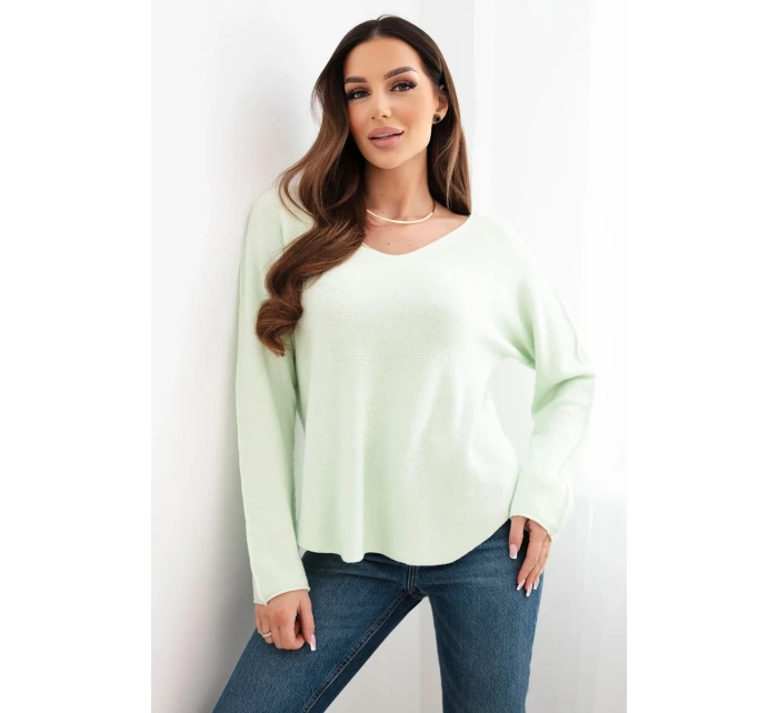 Dámský svetr z viskózy s výstřihem do V světle mátová Dámský svetr z viskózy s výstřihem do V světle mátová