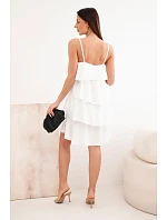 Dámské mini šaty na ramínka s volány ecru