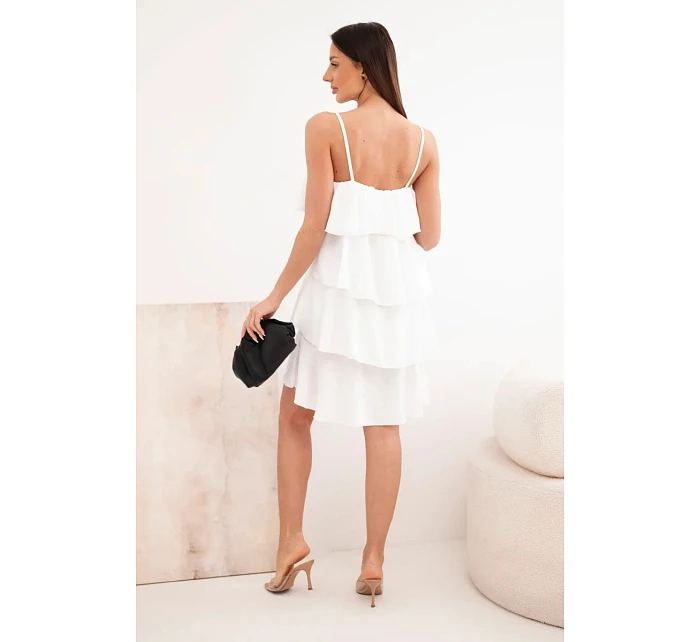 Dámské mini šaty na ramínka s volány ecru