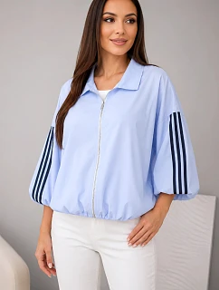 Dámská jarní model 22227952 bunda s límcem a lampasy modrá - K-Fashion