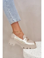 Skórzane Mokasyny Damskie Na Platformie I Płaskim Obcasie Zazoo 20191 Złote