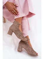 Zamszowe Botki Damskie Na Słupku Maciejka 06893-10 Ciemnobeżowe