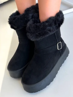 Dámské sněhule na platformě s přezkou a kožešinou Czarne model 21821891 - Boto