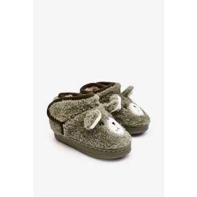 Dětské zateplené pantofle s medvídkem, zelená Eberra