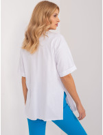 Biele bavlnené tričko s rozparky a aplikáciou