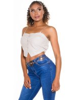 Sexy Faux Leather Crop Topwith chain Straps