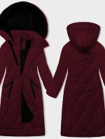 Dámska dlhá zimná bunda bordová (5M3168-1)