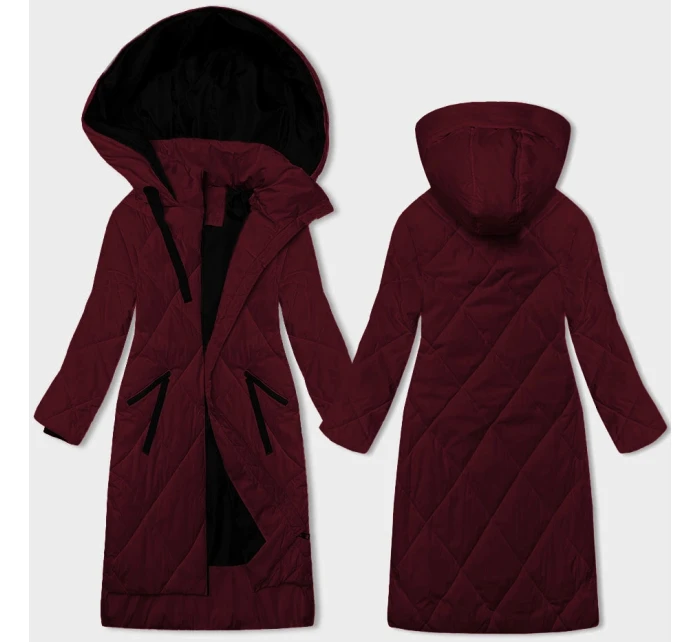 Dlhá dámska zimná bunda v bordovej farbe (5M3168-1)