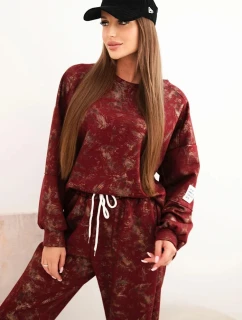 Dámská oversize souprava z viskózy s model 21421742 mikinou a efektem praní bordó - K-Fashion