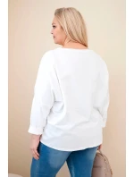 Dámská bavlněná blůza Plus Size s výstřihem do V bílá
