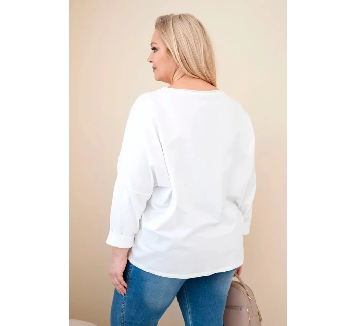 Dámská bavlněná blůza Plus Size s výstřihem do V bílá