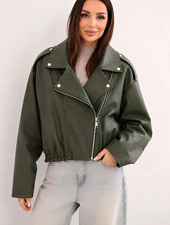 Dámská model 22251646 bunda z ekokůže na zip khaki - K-Fashion