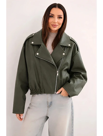 Dámská model 22251646 bunda z ekokůže na zip khaki - K-Fashion