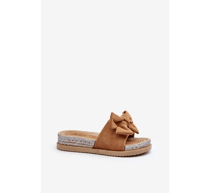 Damskie Klapki Na Platformie Z Kokardą Camel Aflia Damskie Klapki Na Platformie Z Kokardą Camel Aflia