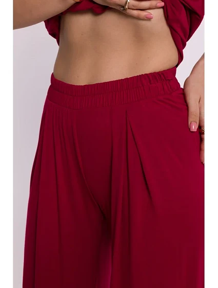 model 19670611 Viskózové kalhoty s elastickým pasem bordó - BeWear