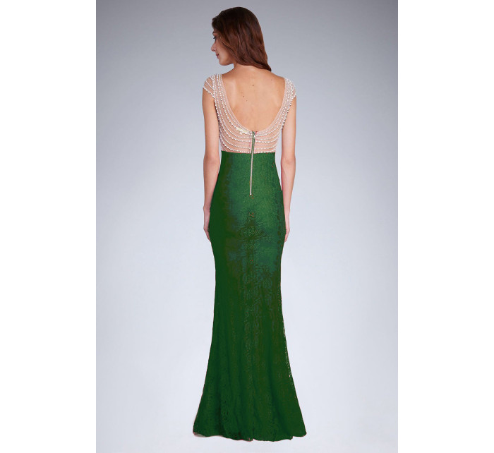 Dámske spoločenské šaty šoky soka s perličkami a čipkou dlhé zelené - Zelená - šoky & soka
