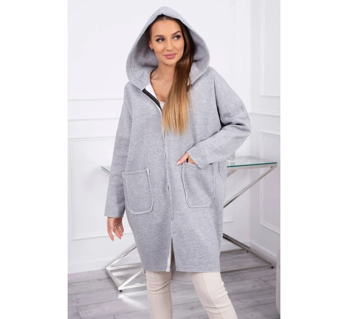 Zateplená mikina s dlhším chrbtom šedá