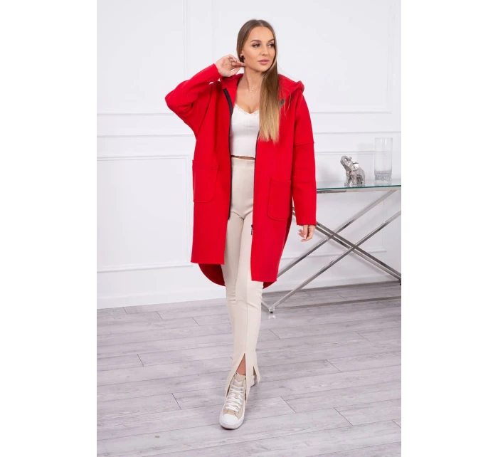 Zateplená mikina s dlhším chrbtom červená