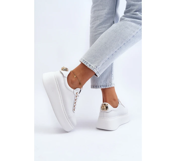 Dámské kožené tenisky na platformě model 21649096 bílé - CheBello