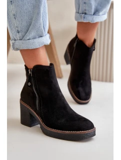 Ocieplane Botki Damskie Na Słupku Z Eko Zamszu Czarne Velarilla