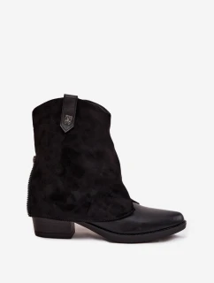 Dámske zateplené členkové kovbojské čižmy na podpätku - čierne Sylvette