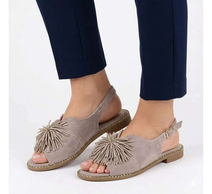 Dámske ploché sandále s flitrami khaki Potocki 43349