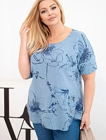 Dámske bavlnené Plus veľkosť blúzka s krátkymi rukávmi a vreckom Denim