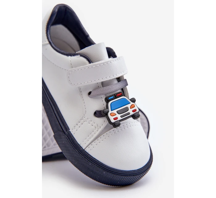 Dziecięce Sneakersy Trampki Z Przypinką Biało-Granatowe Pennyn