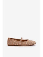 Ozdobené baleríny s páskem eko semišové béžové model 21670636 - Boto