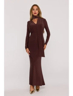 M891 Šaty s opaskom a šerpou - hnedé