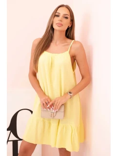 Dámské mušelínové šaty s ramínky a volánem žlutý