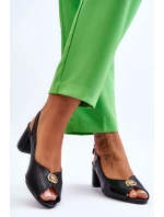 Modne Skórzane Sandały Na Obcasie Czarne Hette