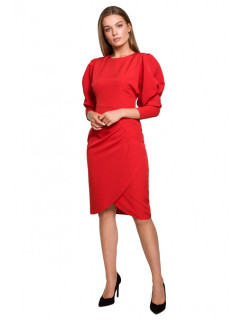 model 18003738 Zavinovací šaty s rukávy červené - STYLOVE
