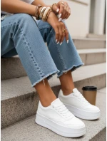 Biele dámske tenisky na hrubej podrážke z imitácie kože FashionStreet ZY1421