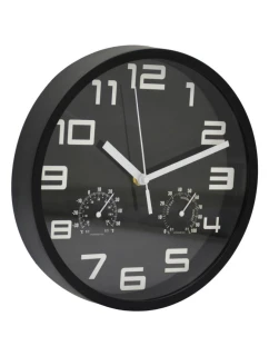 NÁSTENNÉ HODINY 25CM S TEPLOMEROM ČIERNE
