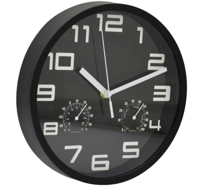 NÁSTENNÉ HODINY 25CM S TEPLOMEROM ČIERNE NÁSTENNÉ HODINY 25CM S TEPLOMEROM ČIERNE