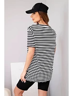 Dámsky viskózový pruhovaný komplet s krátkymi rukávmi a šortkami čierny