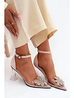 Lodičky na podpatku s lesklým zdobením model 22126165 Béžové - VINCEZA