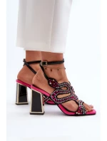 Dámske zdobené sandále na vysokom podpätku D&A Black Dámske zdobené sandále na vysokom podpätku D&A Black