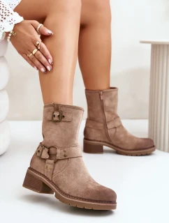 Dámske členkové topánky na nízkom podpätku s prackami Dark Beige Zudra