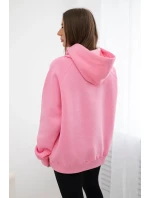Zateplená bavlněná mikina s kapucí světle růžová