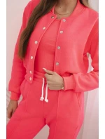 Dámska bavlnená trojdielna súprava s mikinou, topom a teplákmi ružová neónová Dámska bavlnená trojdielna súprava s mikinou, topom a teplákmi ružová neónová