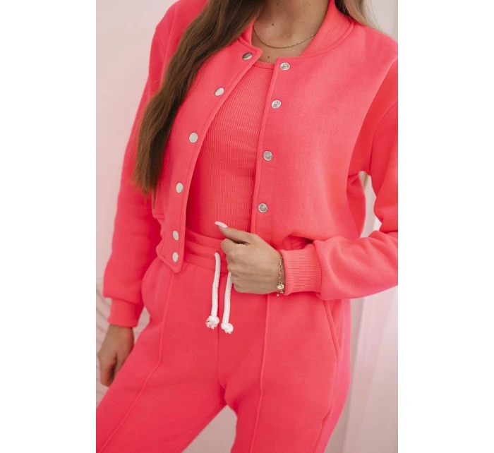 Dámska bavlnená trojdielna súprava s mikinou, topom a teplákmi ružová neónová Dámska bavlnená trojdielna súprava s mikinou, topom a teplákmi ružová neónová