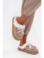 Dámske papuče s kožušinou a mašľou Fenella - béžové Dámske papuče s kožušinou a mašľou Fenella - béžové