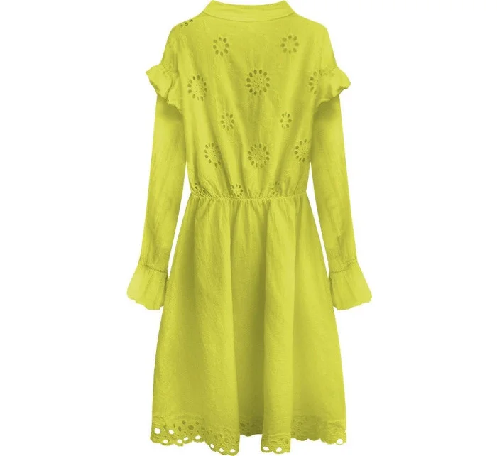 Bavlnené dámske šaty v limetkovej farbe s výšivkou (303ART)