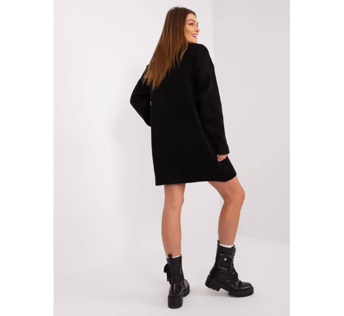 Čierne oversize svetrové šaty Rue Paris (0568)