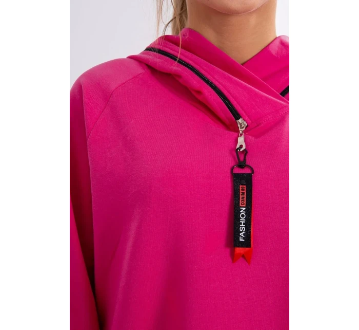 Tunika na zips s kapucňou Oversize fuchsiová