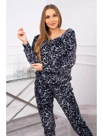 Velúrová súprava v čiernej farbe s leopardím potlačou