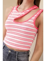 Dámsky rebrovaný top bez rukávov v pruhoch s výstrihom Pink Neon Dámsky rebrovaný top bez rukávov v pruhoch s výstrihom Pink Neon